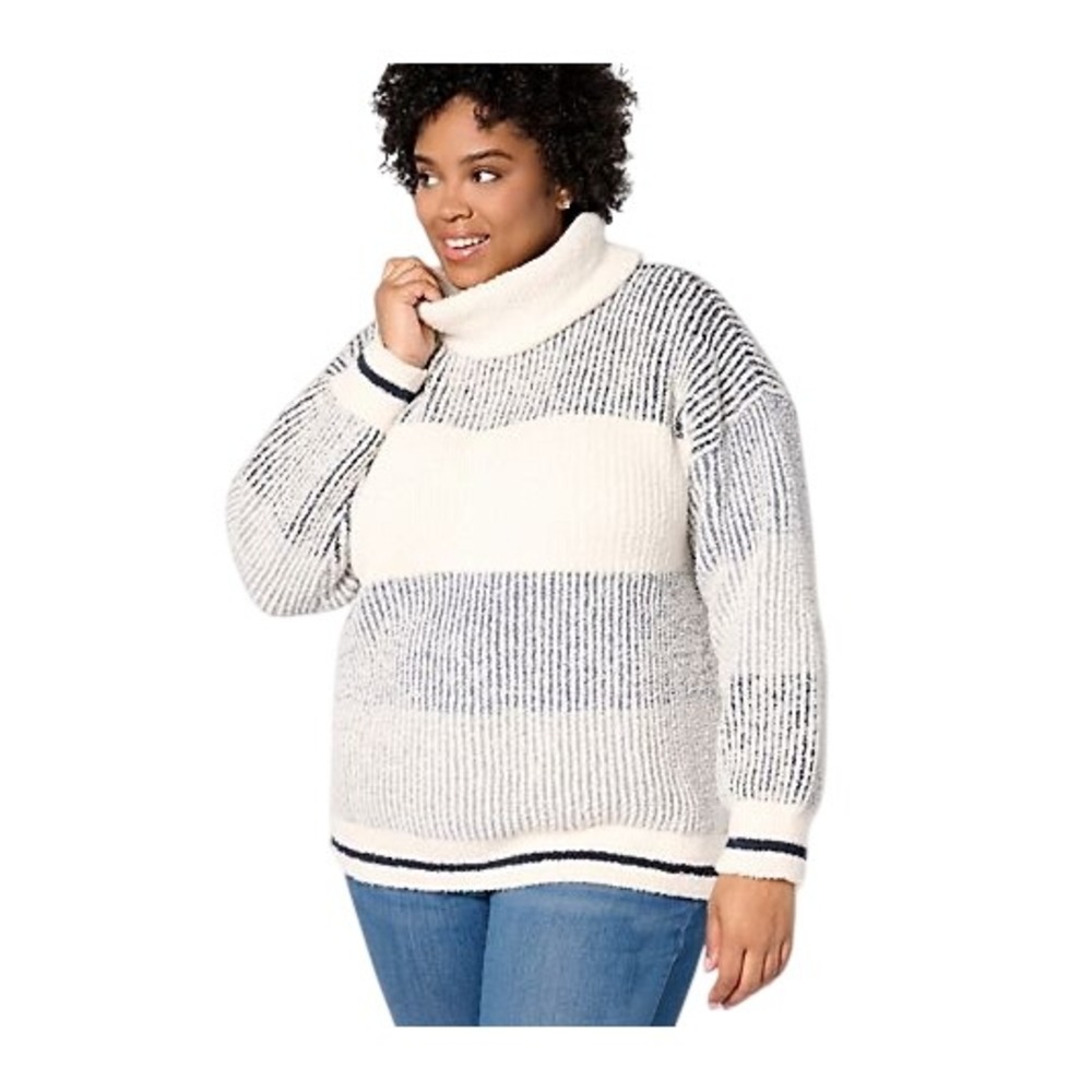 NWT Barefoot Dreams Sz 3X Cozy Chic Colorblock Stripe Turtleneck Sweater